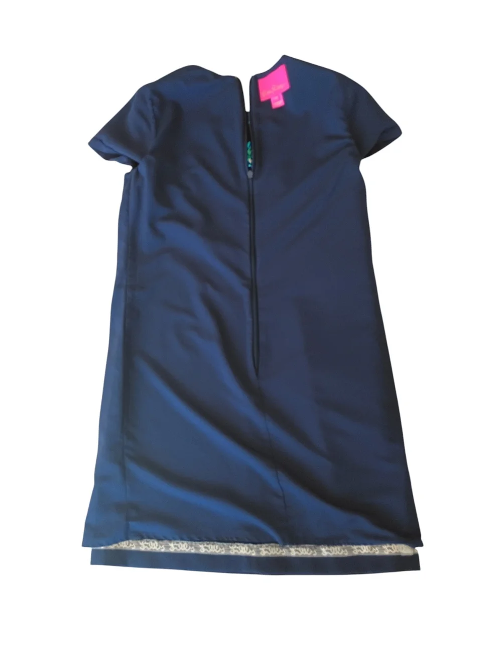 Lilly Pulitzer Navy Shift Dress with Turquoise + Teal Sequin Floral Neckline - Picture 4 of 8